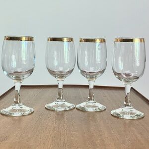 Vintage Gold Rim Wine Glasses Set of 4 Mid Century Barware Elegant Entertaining